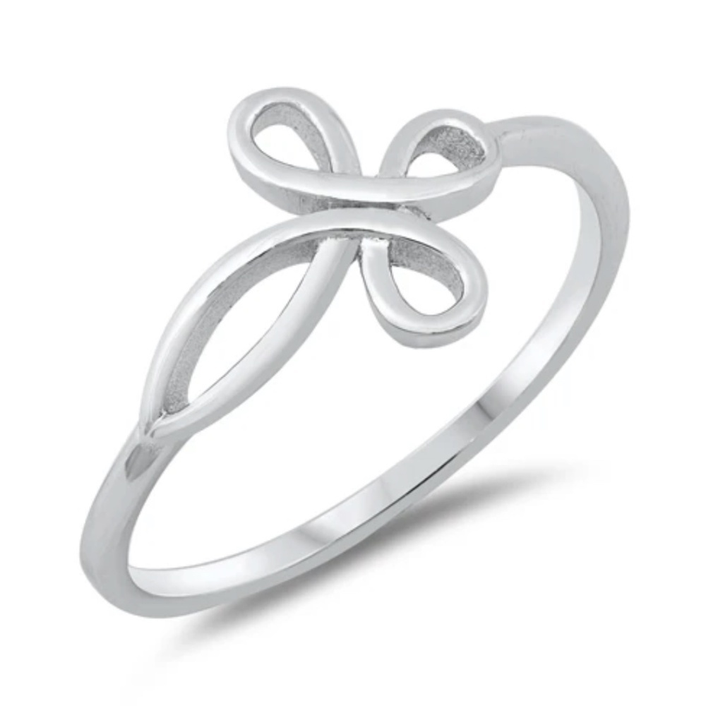 Sterling Silver Sideways Cross Loop Ring – Size 8 – 10 mm Face Height